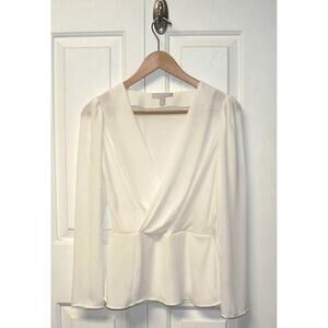 Chelsea28 Womens Long Sleeve Pleated Surplice V-Neck Wrap‎ Top in Ivory 2XS $79